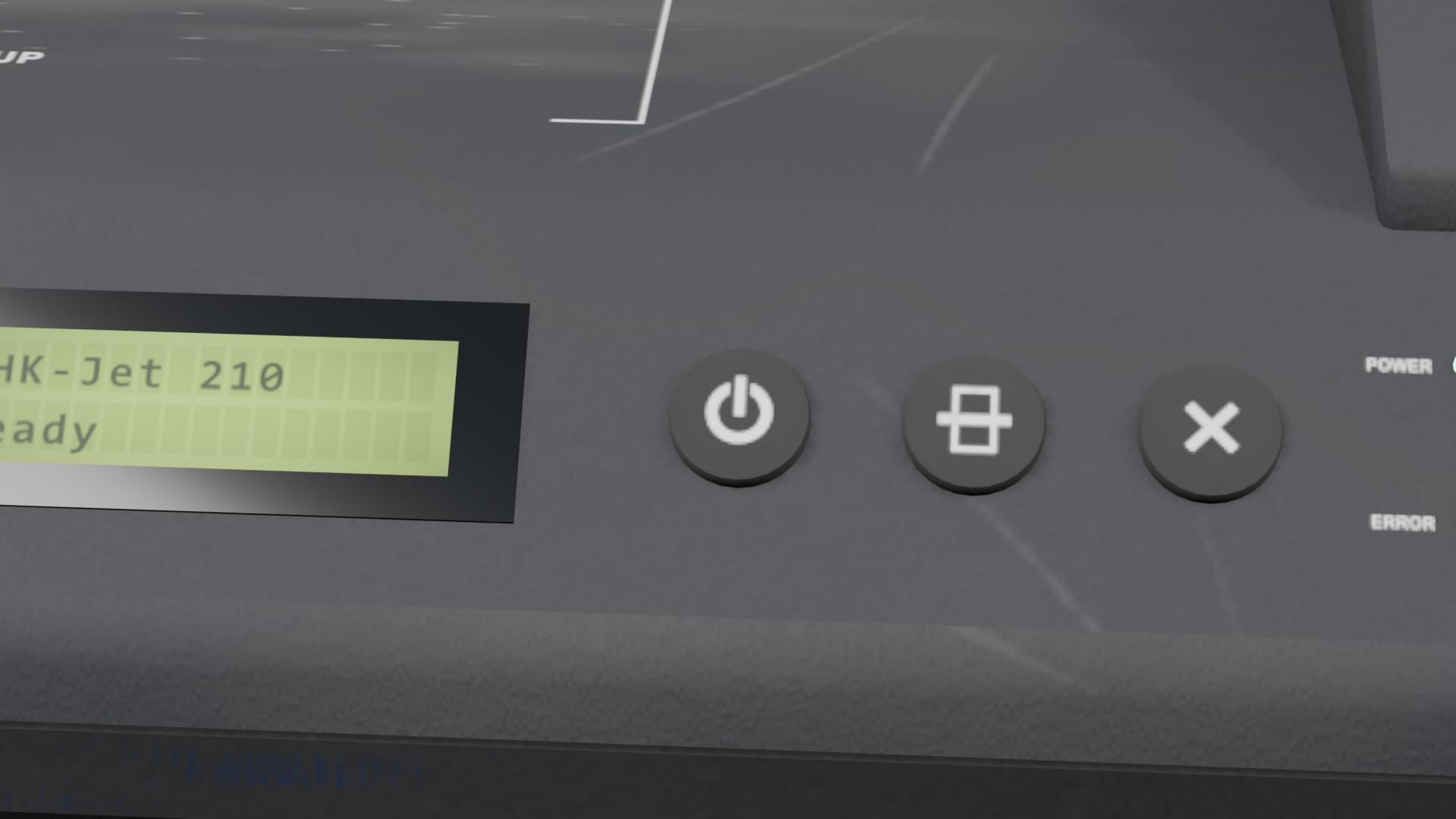 Close-up of the check printer's display and buttons